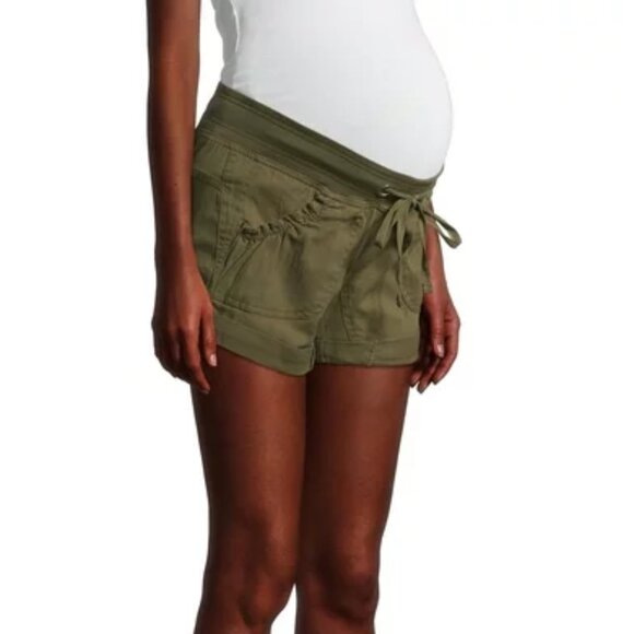 Maternity Roll Cuff Cargo Shorts with Drawstring and Underbelly Panel - Picture 1 of 5